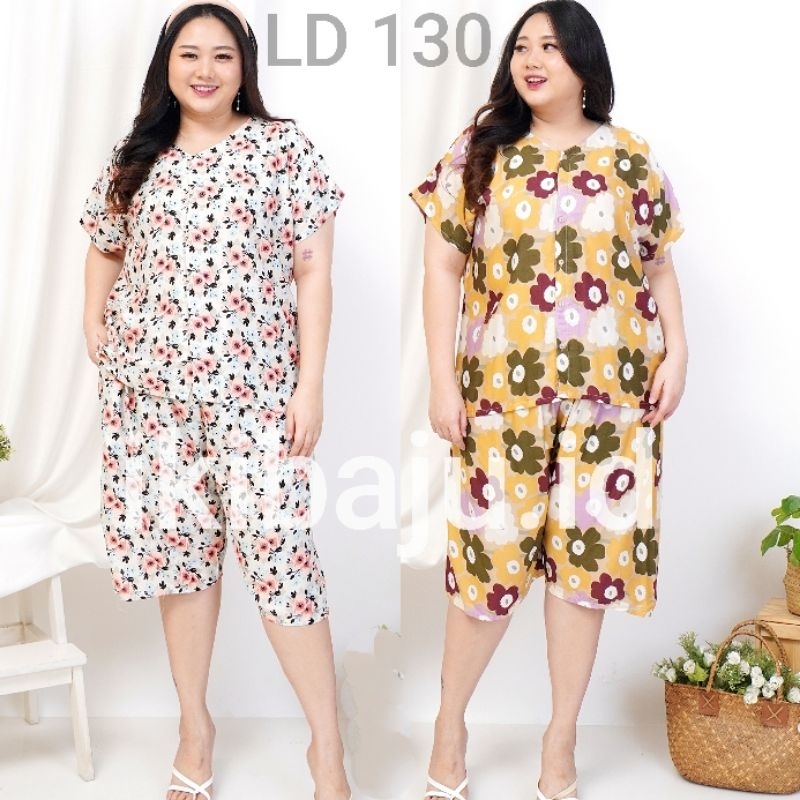 Baju Tidur Setelan Piyama Celana 7/8 LD 130 Rayon Motif Jumbo Wanita Busui