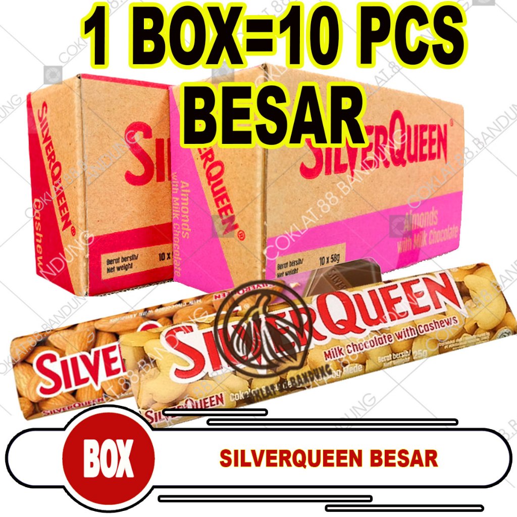 SILVERQUEEN 55gr Besar 1 Box ex 58gr, Coklat SILVERQUEEN 55 gr 58 gr Isi 10 Almond Mede Silver Queen
