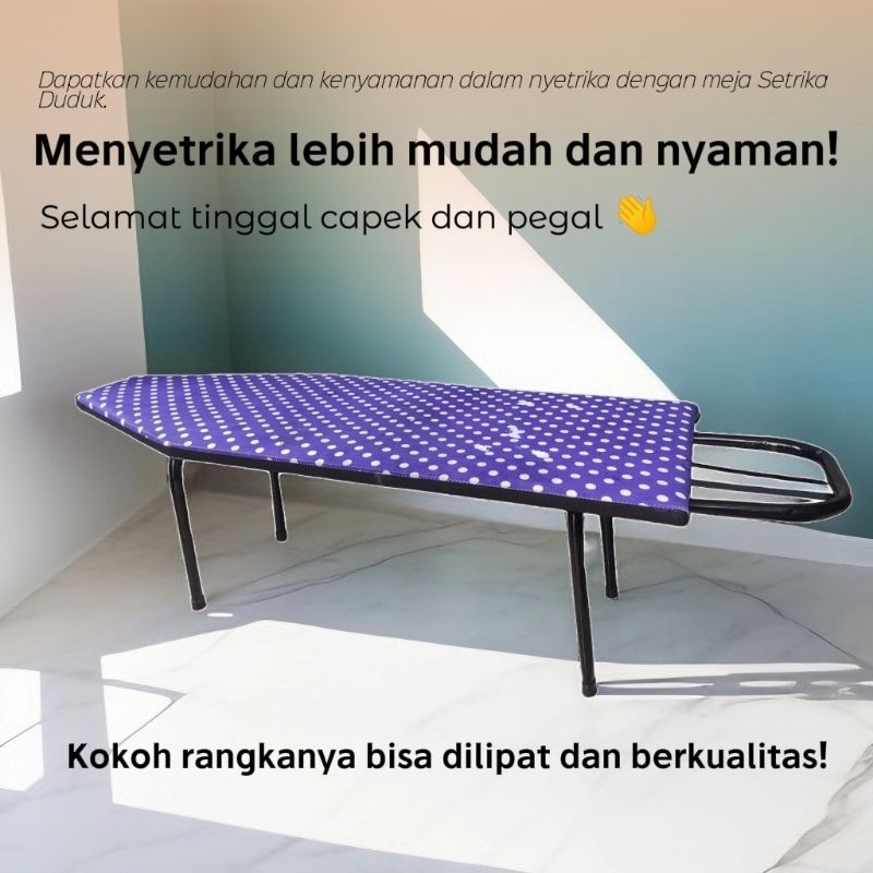 Meja setrika duduk, rangka kokoh bisa dilipat, motif polkadot termurah dan berkualitas uk 90x36x4 cm