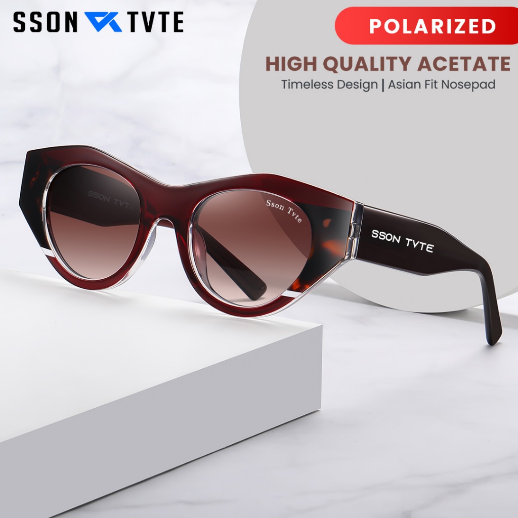 SSON TVTE Frame Kacamata Hitam Minus Polarized Sunglasses Pria Wanita Frame Cat Eye TR90 S26104