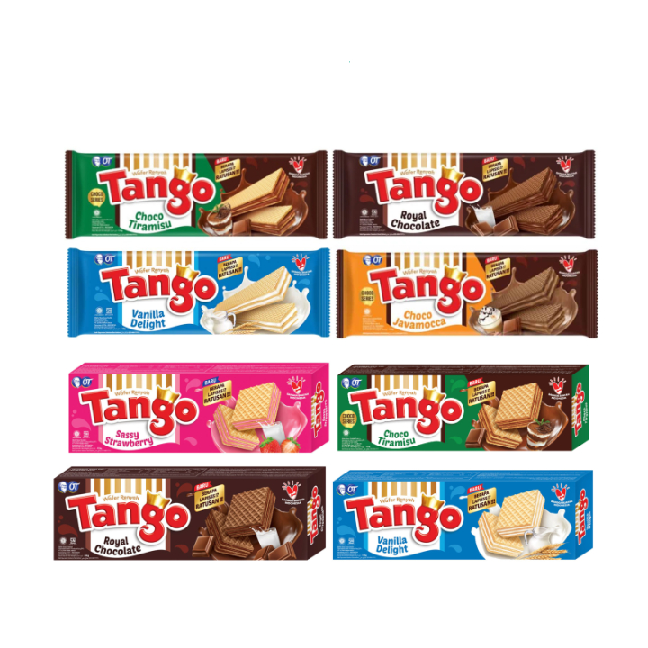 

Camilan Makanan Ringan Biskuit Wafer Tango 110 Gr Royal Chocolate, Cheese, Vanilla Delight, Sassy Strawberry, Milky Choco, Popcorn, Choco Tiramisu, Coconut, Choco Javamocca, Box 133 Gr Royal Coklat, Vanilla Delight, Stroberi, 33 Gr Hazelnut, Matcha