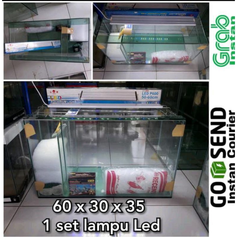 Aquarium 60x30x35 Filter Samping 1 Set siap Pakai