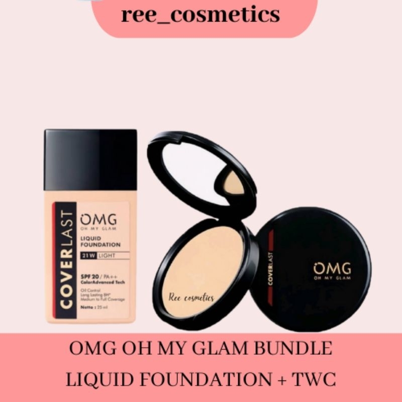 OMG Oh My Glow Bundle Duo Cover Liquid Foundation + Two Way Cake  | Paket Make Up OMG
