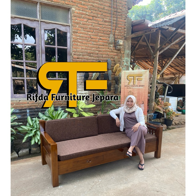 REAL PICT  Bangku Bale-Bale Jati Jari + Busa ( Bangku Minimalis Jati, Bangku Jati, Bangku Teras )