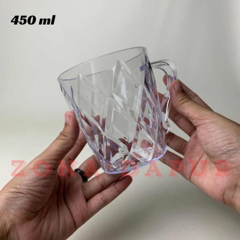 (6pcs / 12pcs) - Cangkir Plastik Bening Motif Diamond 450 ml POLIN - Cangkir Mika Bening Kopi Es Teh