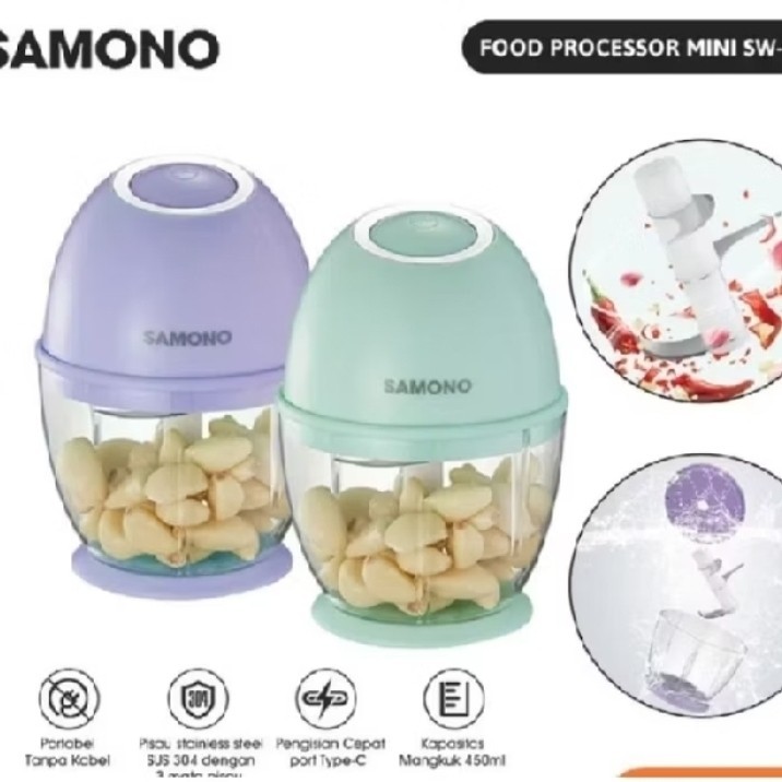 Samono Mini Chopper Portable Blender Kapasitas 450ml Penggiling Bumbu MPASI SW-L6 BATAM