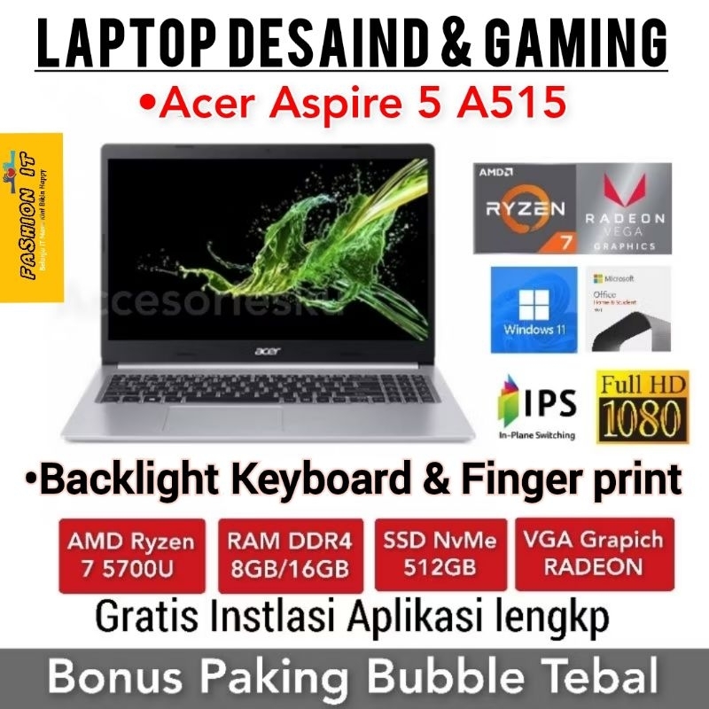 Laptop Acer Aspire 5 A515-45 Ryzen 7-5700U 8GB 512GB 15,6inch Windows