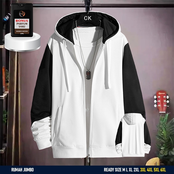 Jaket Pria Keren Putih Hitam / Hoodie Oversize M-6XL Jaket Baseball Jumbo Custom