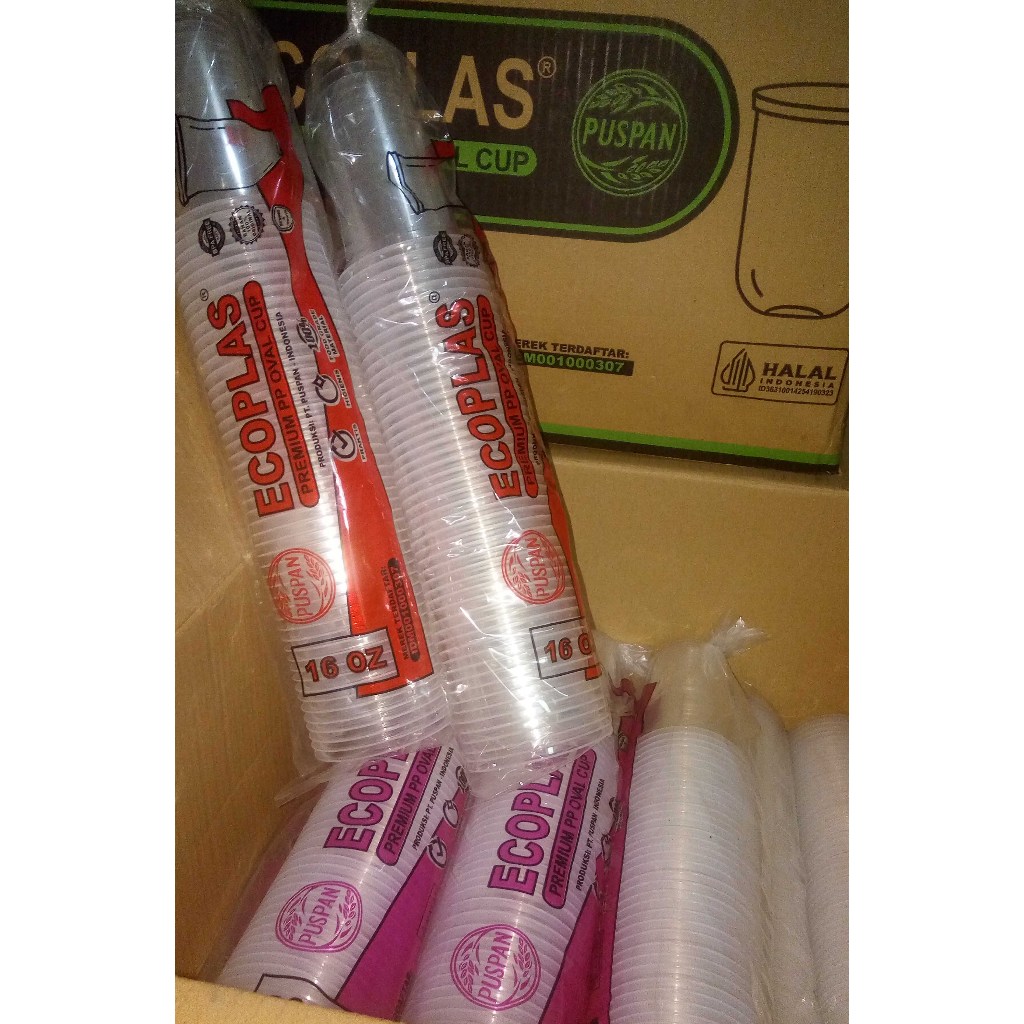 Gelas Plastik Bening Oval Ukuran 16oz /Pack Cup Kopi Pop ice Oval TEBAL PREMIUM PP ECOPLAST PUSPAN