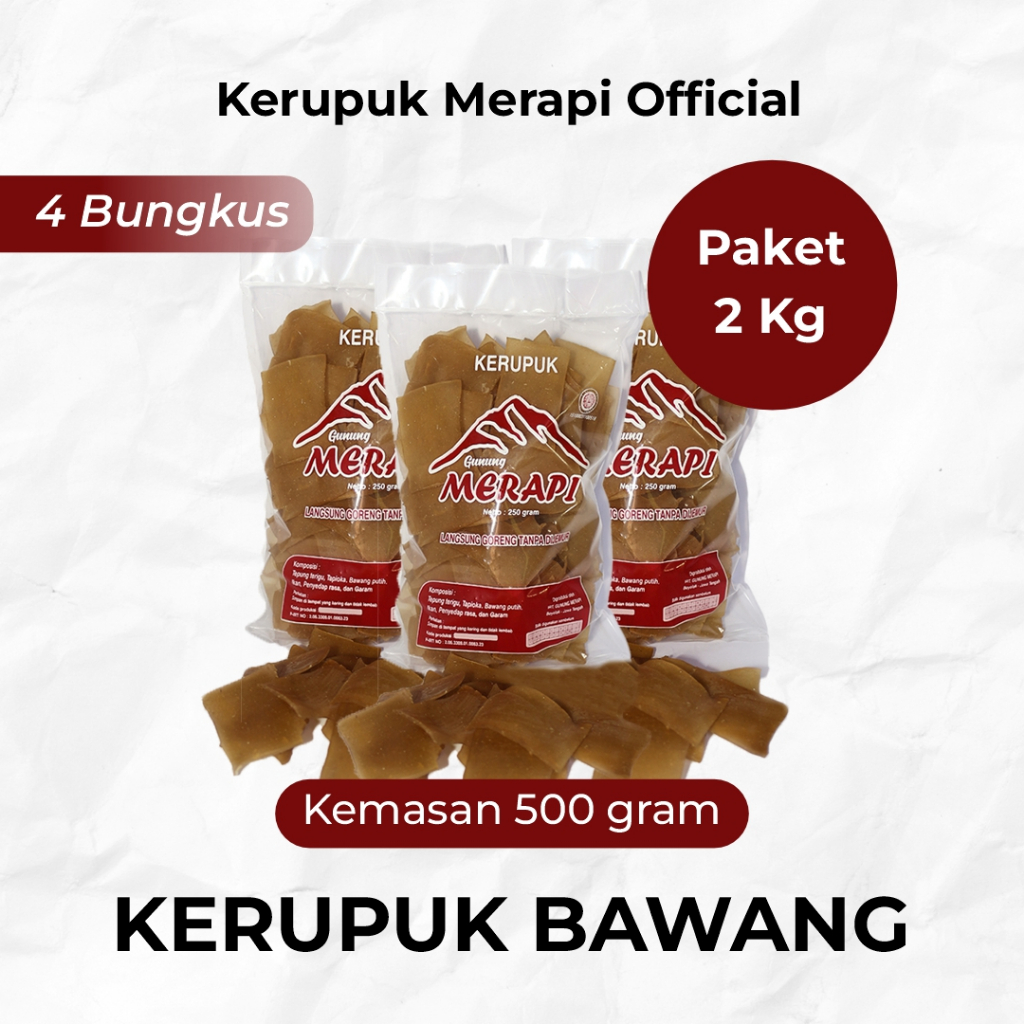 

Kerupuk Bawang Mentah cap Gunung Merapi Paket 2 Kg Kemasan 500 gram termurah, Asli Boyolali