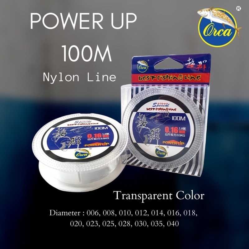 Senar pancing Orca Power Up 100 M nylon line warna clea