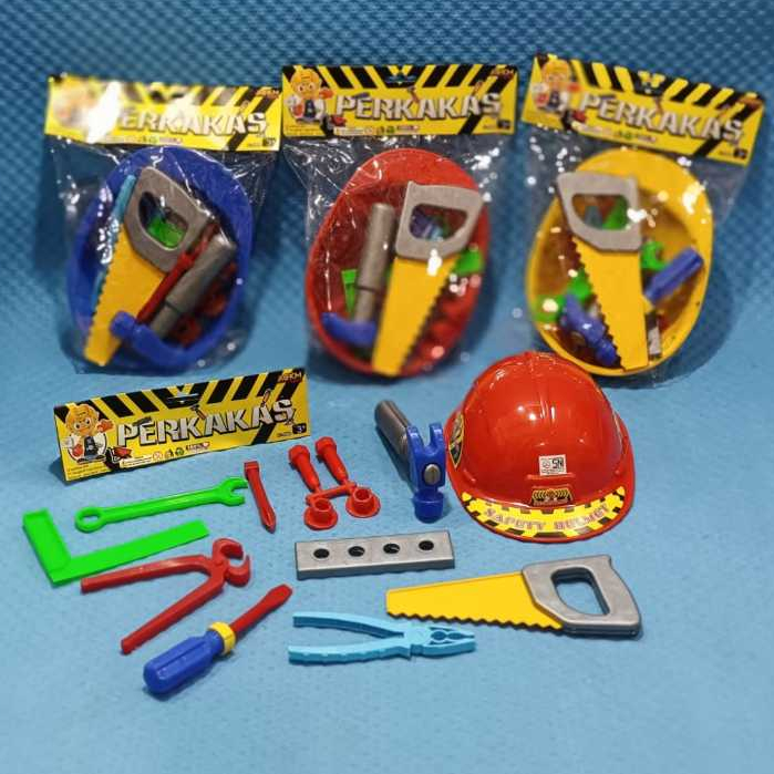Mainan Helm Perkakas / Mainan Helm Peralatan Tukang / Tool Set Helm Pertukangan