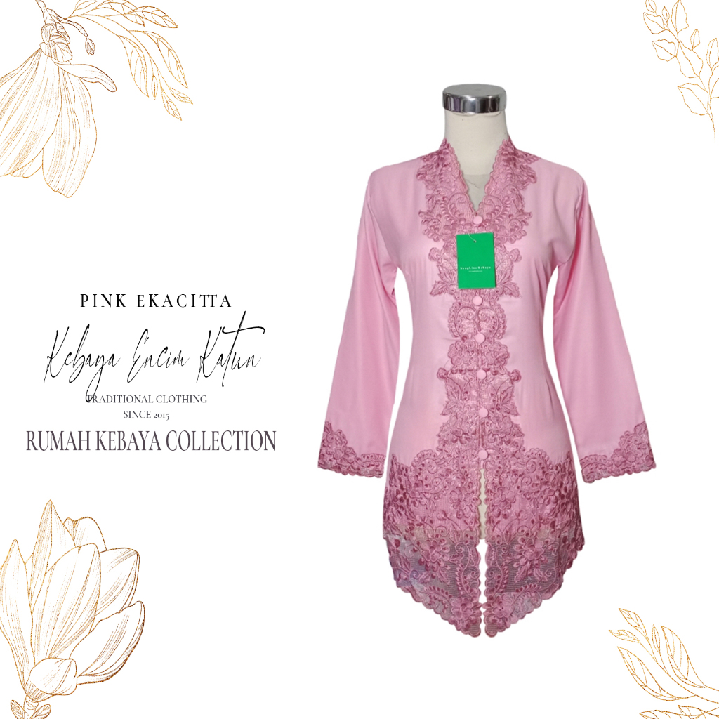 Kebaya Encim Kartini Katun Bordir Modern Pink Ekacitta Lengan Panjang Jumbo