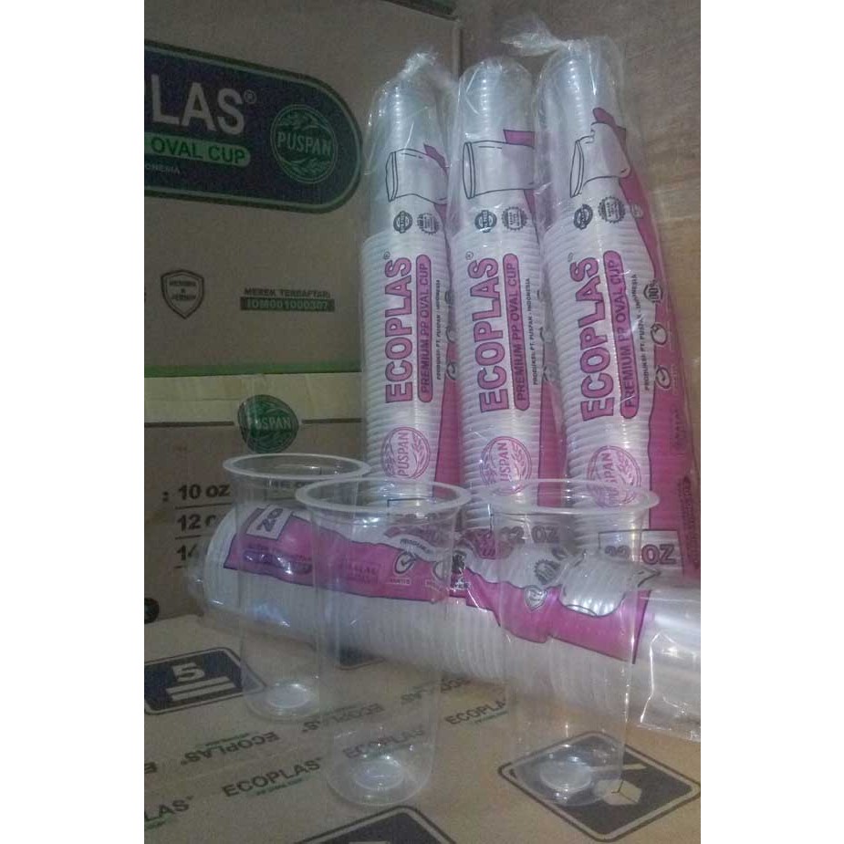 Gelas cup 22oz OVAL tebal 8gr PREMIUM isi 50pcs PUSPAN ECOPLAST