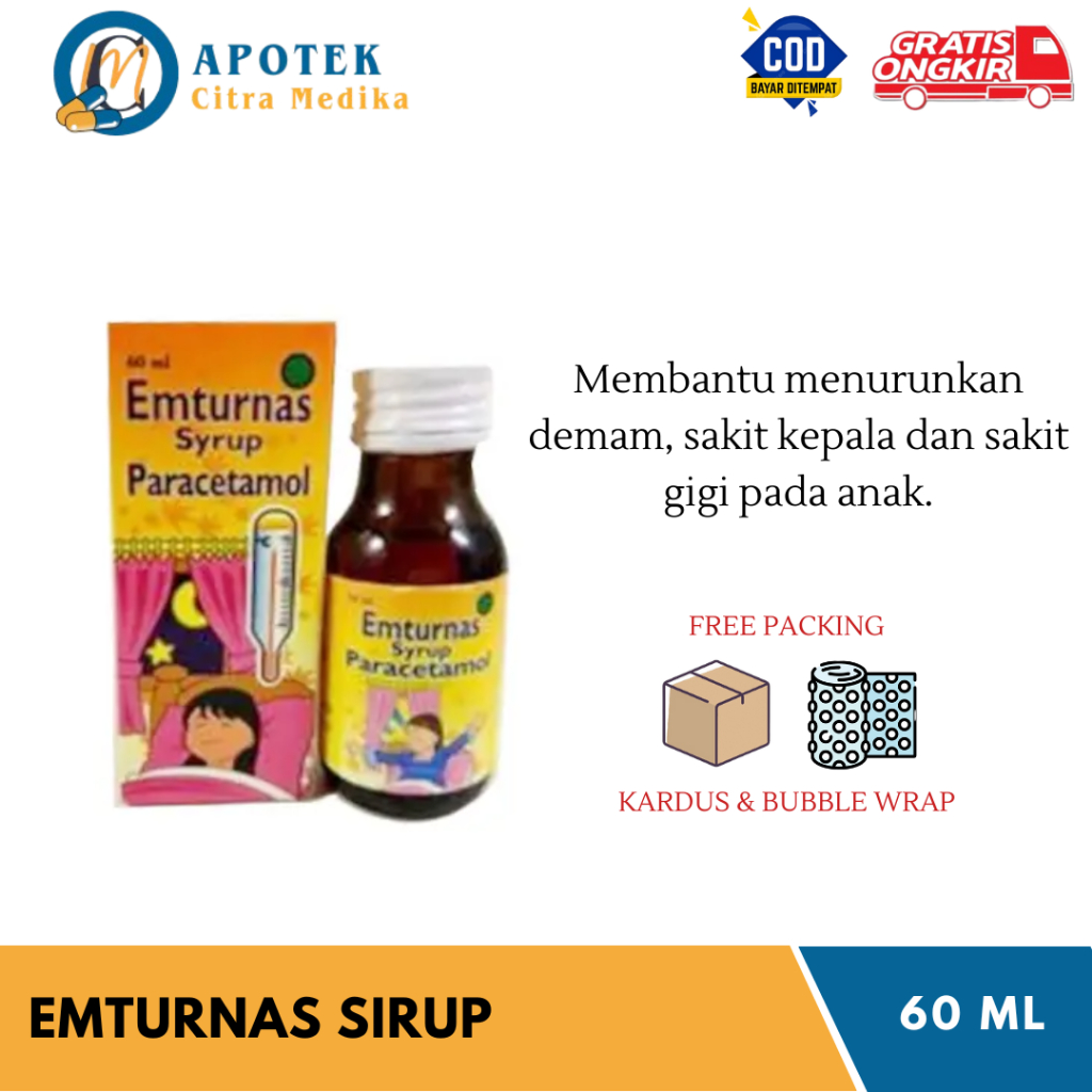 EMTURNAS PARACETAMOL (SIRUP 60ML) - MENGURANGI SAKIT KEPALA, GIGI DAN DEMAM PADA ANAK