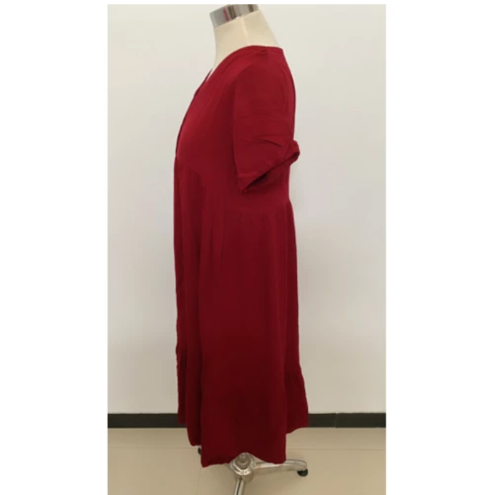BAJU HAMIL CANDY MERAH KAIN RAYON BESAR BIG SIZE LENGAN PENDEK CHILI DRESS PREGNANT DRESS MENYUSUI L