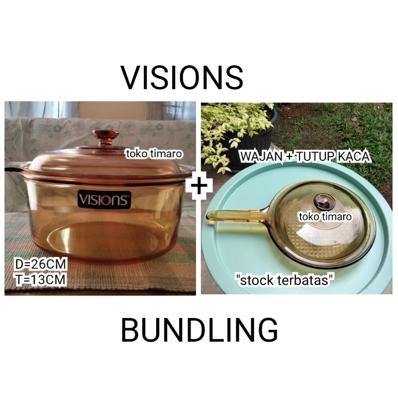 VISIONS DUTCH OVEN 5L+SKILLET 23CM+TUTUP KACA PANCI MASAK KACA BUNDLING