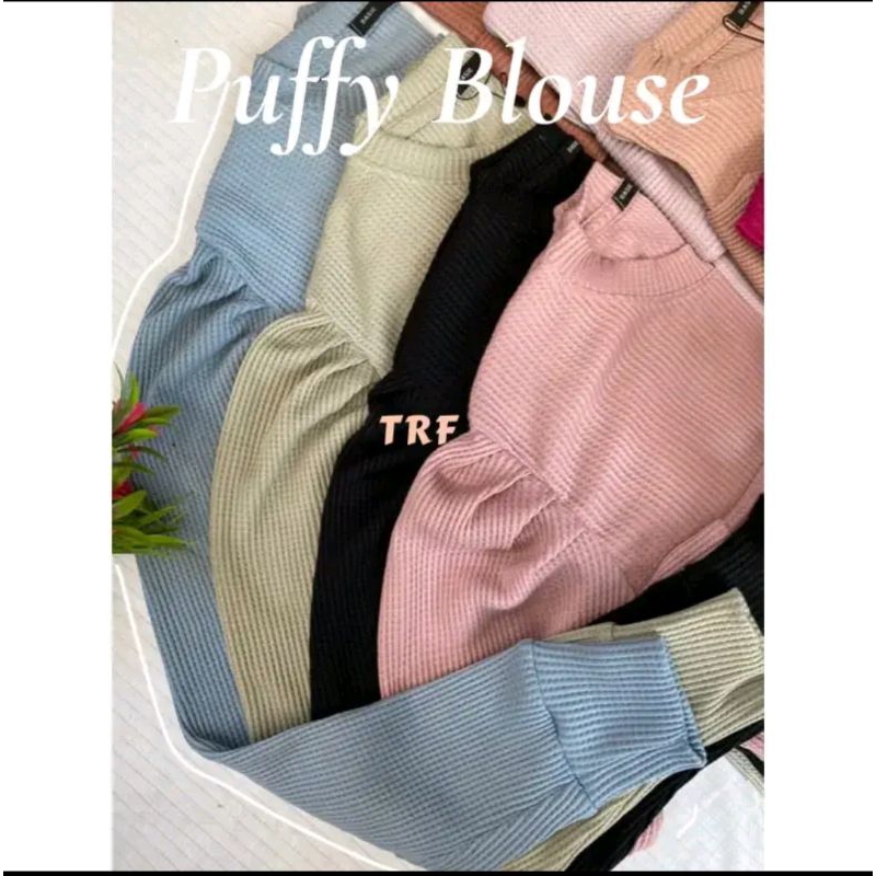 PUFFY BLOUSE SHOULDER WAFFLE ATASAN WANITA LENGAN BALON