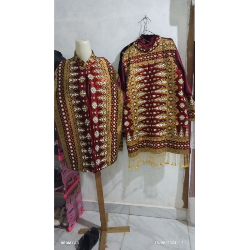 Baju pengantin adat Palembang songket tenun tangan asli full mata Payet pasir Payet jepang