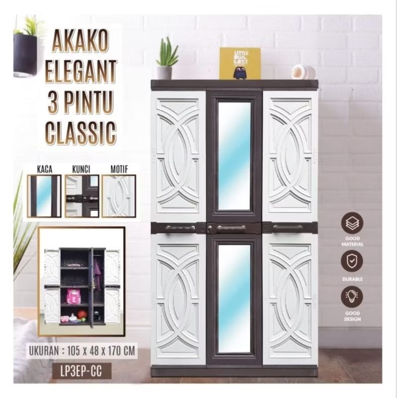Lemari Pakaian Plastik 3 Pintu Gantungan AKAKO LP3P-141 (MO)