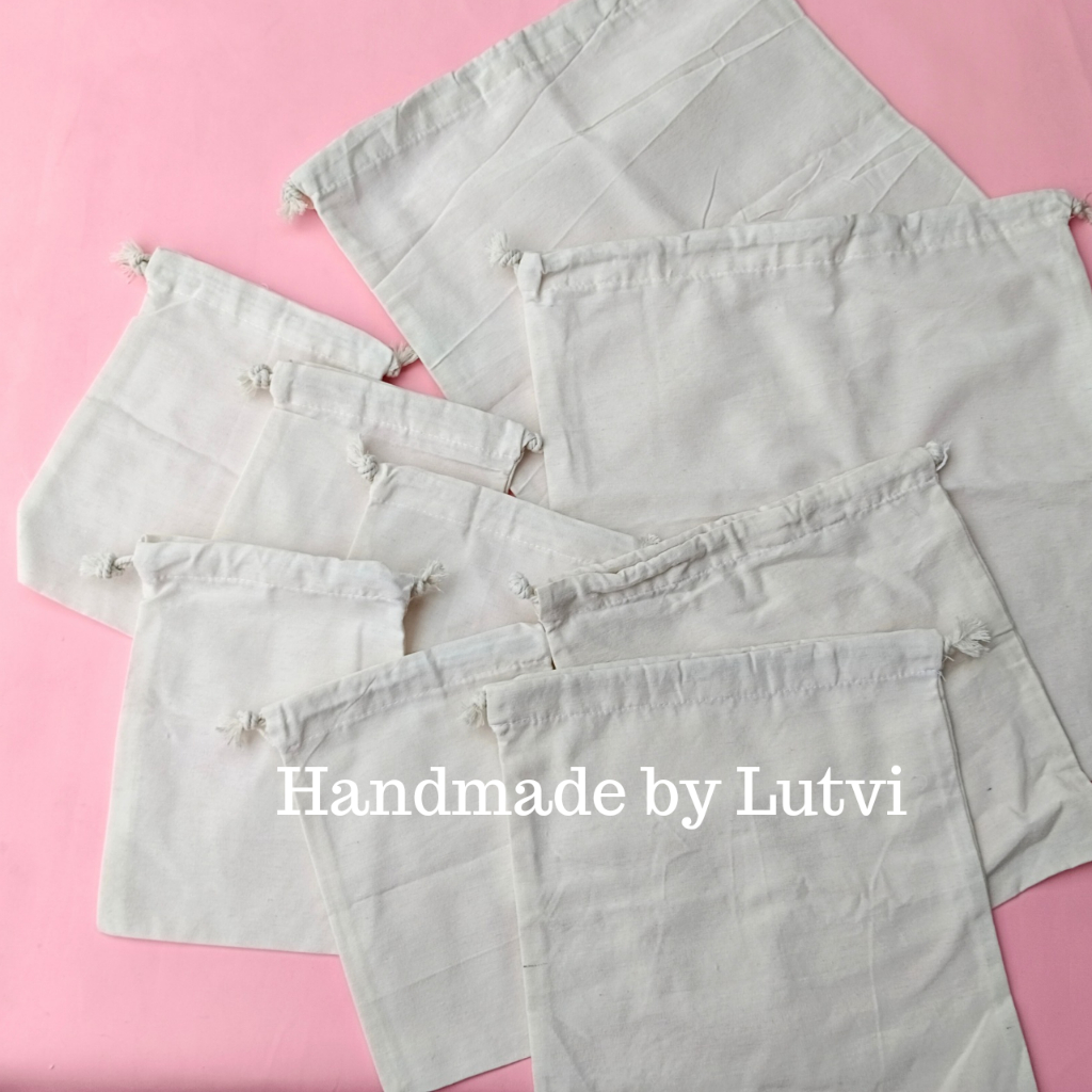 1 buah pouch serut kain blacu | pouch serut inner tas | pouch polos | pouch bahan ecoprint | pouch t