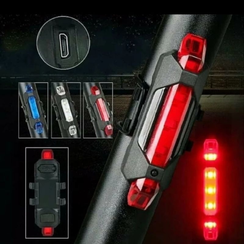 Lampu Sepeda LED Belakang USB Rechargeable Aksesoris Gowes Olahraga