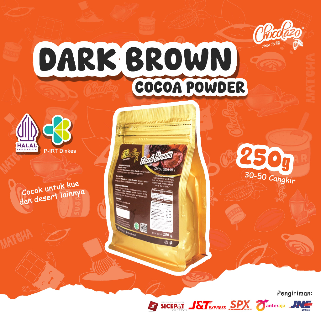 

COCOLAZO DARK BROWN PURE COKLAT BUBUK 250g TERSERTIFIKASI HALAL PURE DARK CHOCOLATE TANPA GULA