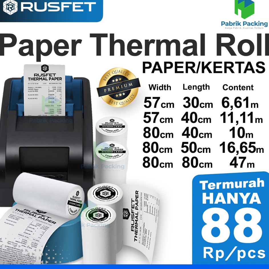

PLNUU6773 Thermal Paper Kertas EDC Kertas Thermal Printer Kasir Thermal Paper Roll RUSFET DUS