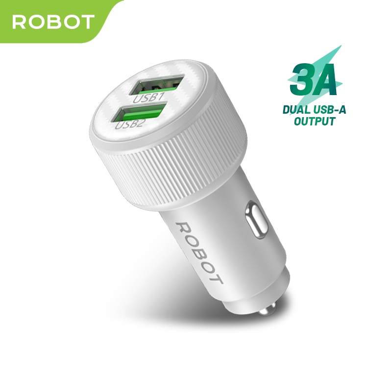 ROBOT Car Charger RT-C10 3A Colokan Charger Mobil 18W 3A Dual Port Output With Type C Charger Cable 