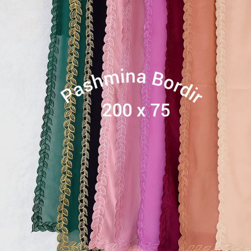 Embroidery - Hijab Pashmina bordir keliling panjang 200cm x 75cm  kain ceruty babydoll