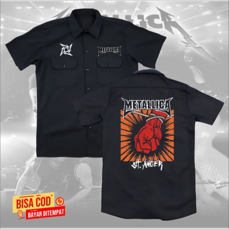 KEMEJA LENGAN PENDEK METALLICA TERBARU-KEMEJA PRIA-KEMEJA METAL