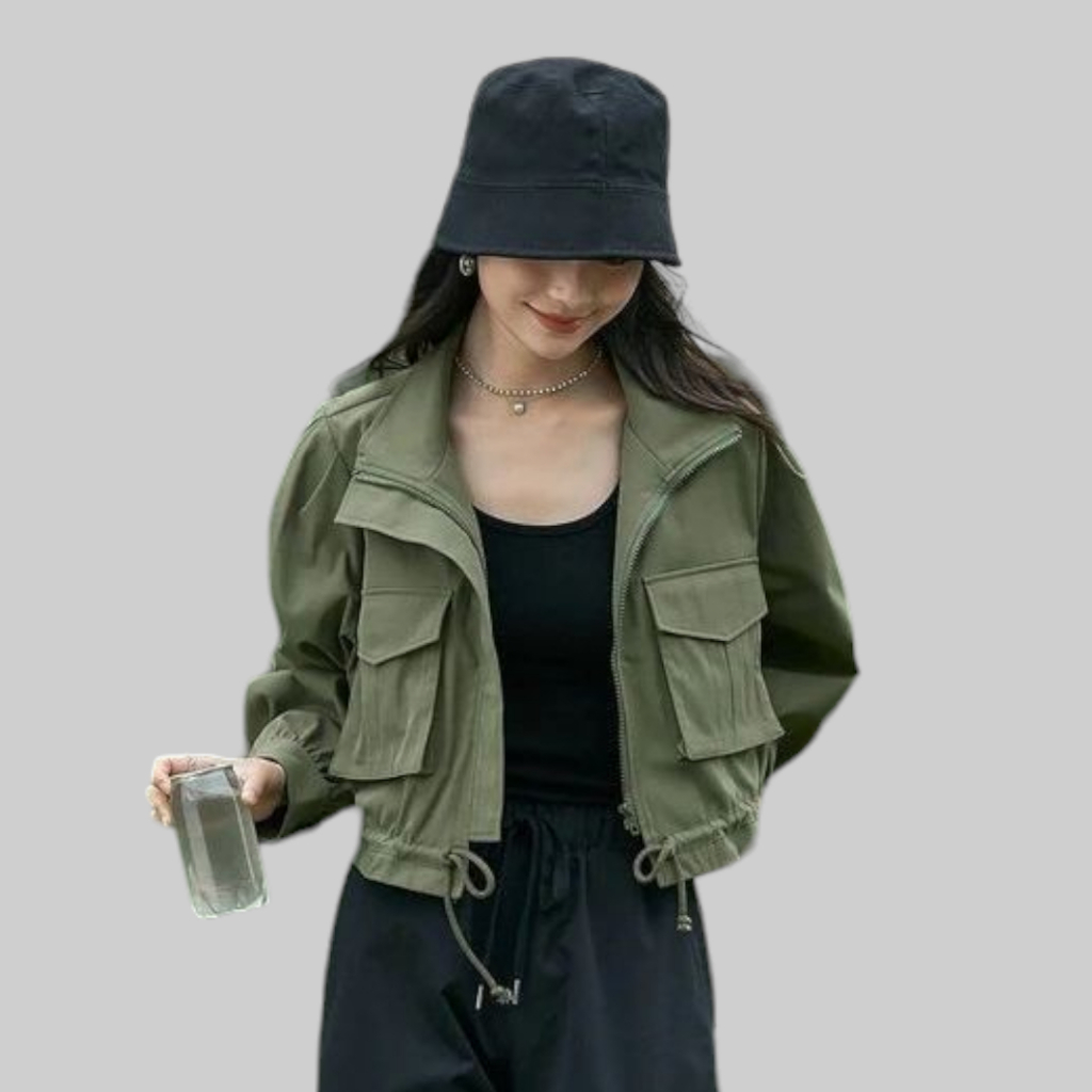 PROMO TERBARU Amelo - JAKET WANITA CROP ARMY BAHAN DRILL KOREA STYLE