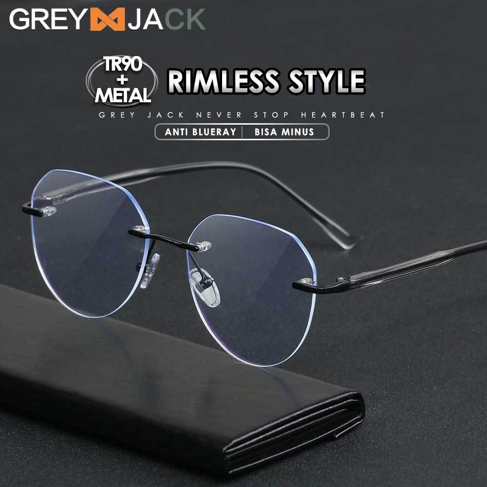 Gray Jack Kacamata Antiradiasi Blueray Rimless Bahan TR+Metal Model Kotak Bisa Minus Pria Wanita 85