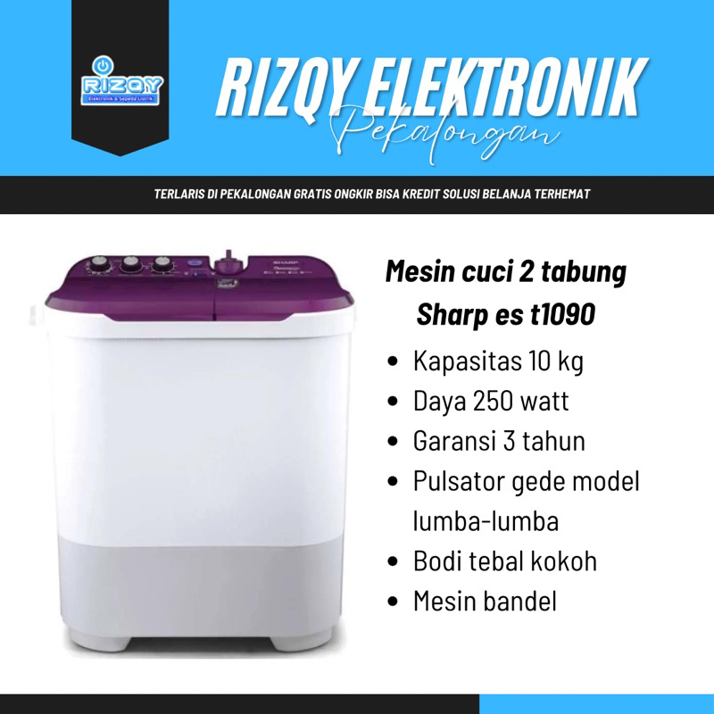 Mesin cuci 2 tabung 10 kg Sharp est 1090