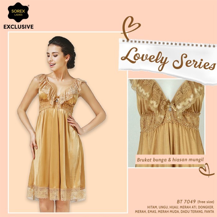 Baju Tidur Wanita Sorex Exclusive BT 7049 Lovely Lace Lingerie Satin Premium Free Size