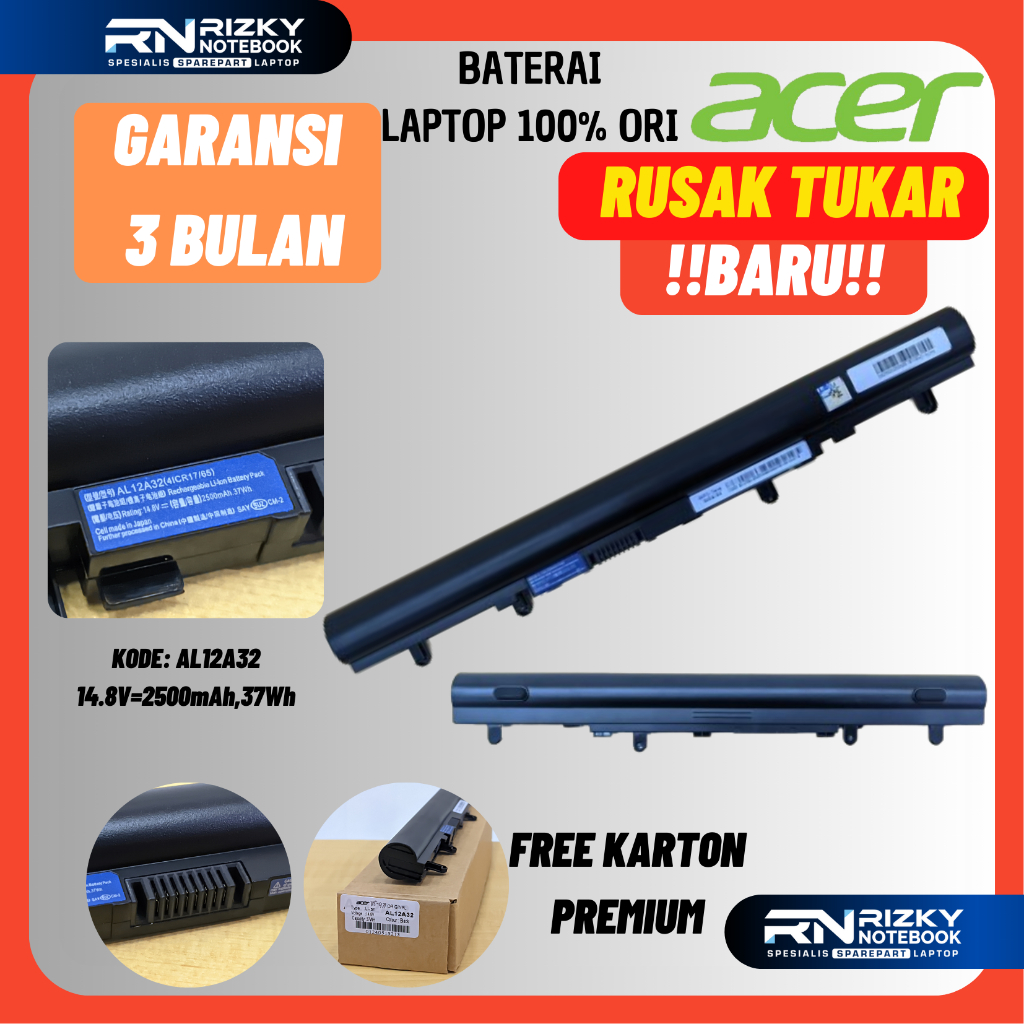 ORI 100% Baterai Laptop Acer V5 V5- 431 V5-431G V5-471 V5-571 V5-531 E1 410