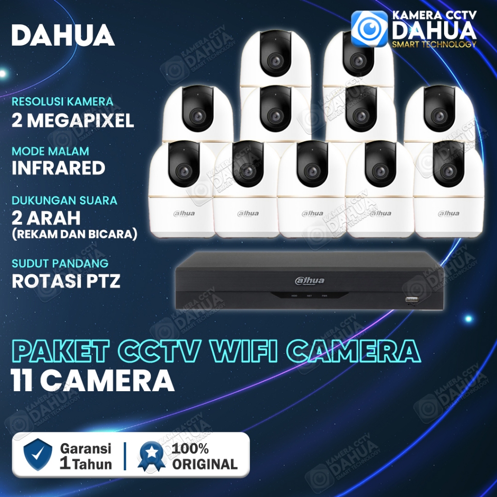 PAKET CCTV WIFI CAMERA DAHUA 2MP IR AUDIO PTZ 11 KAMERA