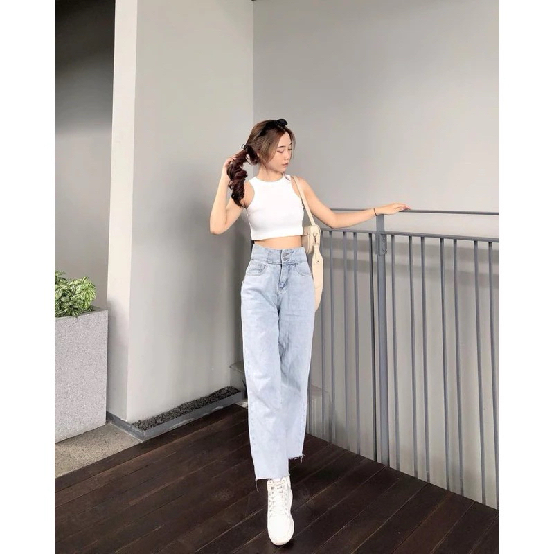 Celana Kulot Jeans Wanita Premium Super | Kulot silang wanita kekinian | High Waist Kulot Double But