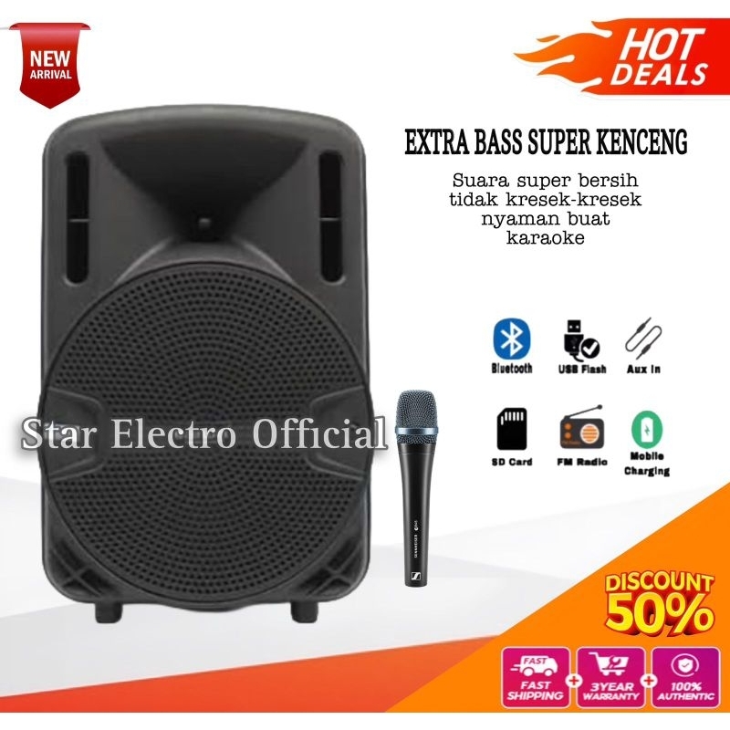 Speaker Bluetooth Karaoke Besar Gratis Mic Full Bass Salon Aktif Subwoofers