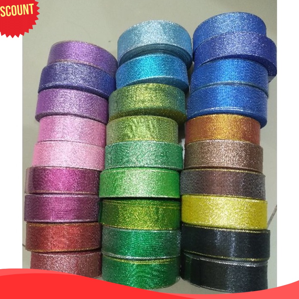 

BELI SATU GRATIS SATU Pita Metalik Pita Glitter 1inc 25mm 2yards Hargaroll