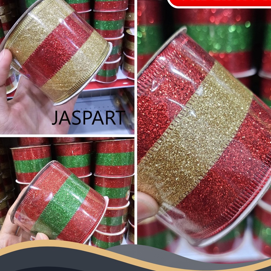 

SUPER HOT PITA GLITTER NATAL PINGGIR KAWAT PITA PARCEL PITA CHRISTMAS PITA HIASAN CANTIK LEBAR 5CM PITA NATAL 2