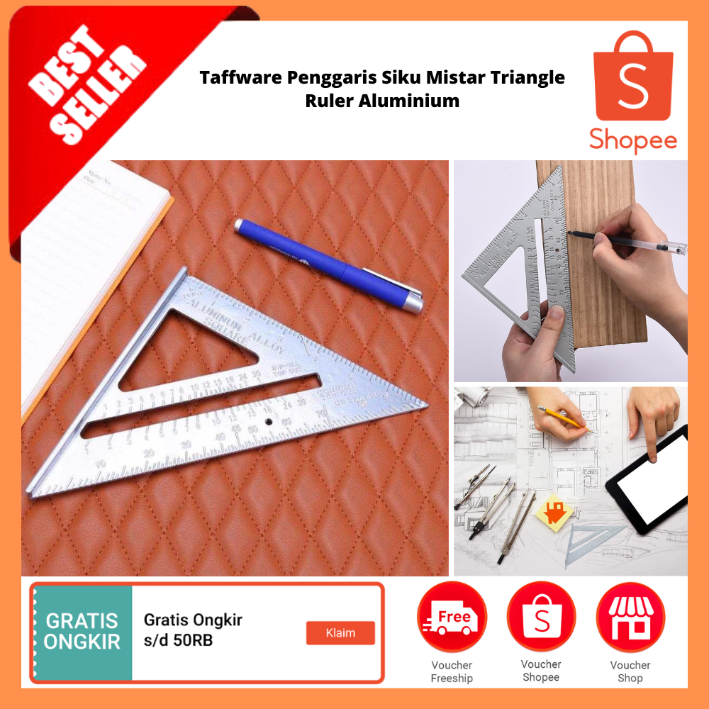 

Penggaris Siku Mistar Triangle Ruler Aluminium / Penggaris Pengukur Segitiga Sudut Busur Derajat