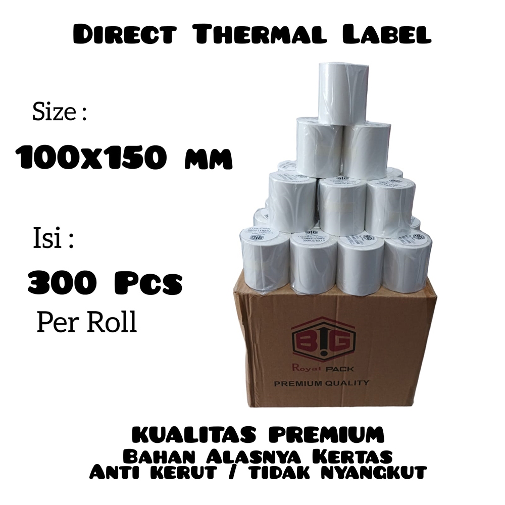 

Per Dus isi 36 Roll Kertas Sticker Label Thermal Resi 100x150 mm isi 300 pcs / Roll Khusus Buat Printer Thermal Resi Online