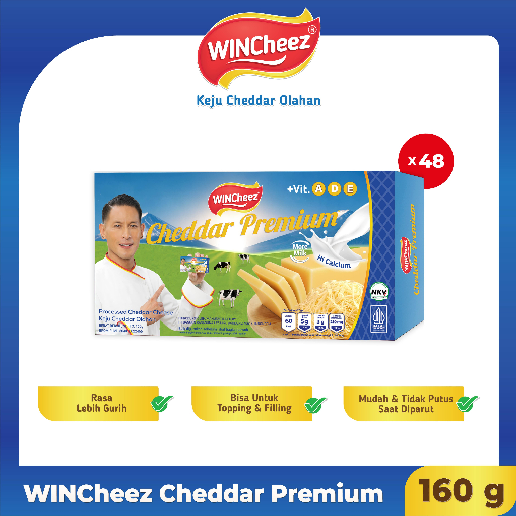 

WINCheez Keju Cheddar Premium 160 Gram x 1 Karton Isi 48 Pcs