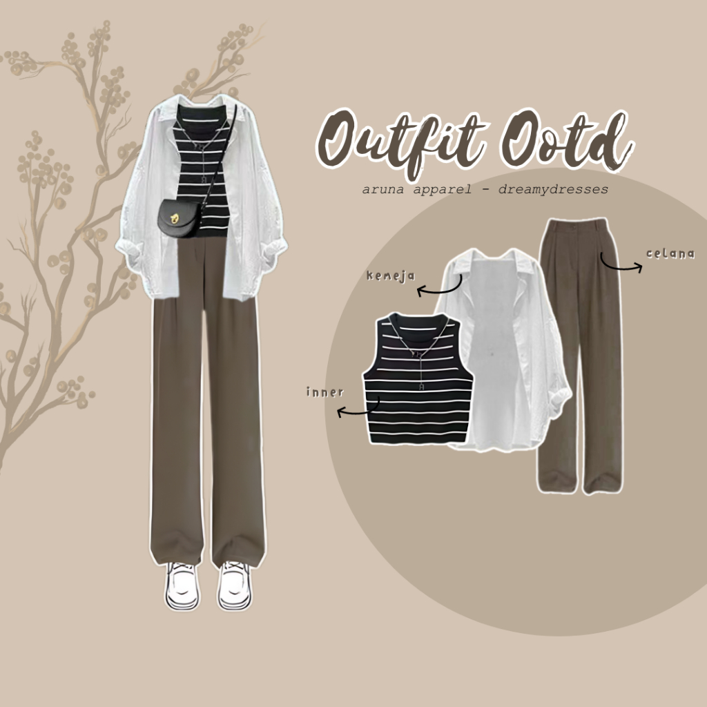 Outfit Korean 3in1 One Set Wanita Kekinian Outfit Remaja Outfit Ulzzang OOTD Kemeja Style Set AA266