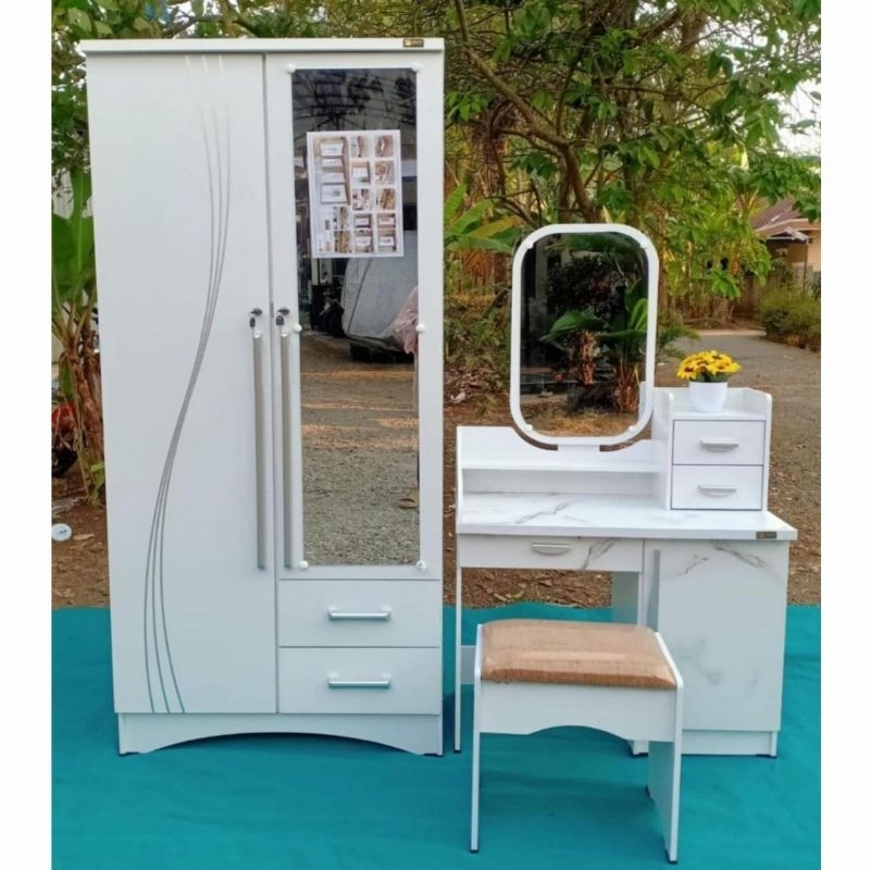 lemari pakaian 2 pintu dan meja rias / set lemari pakaian 2 pintu dan meja rias / paket hemat lemari