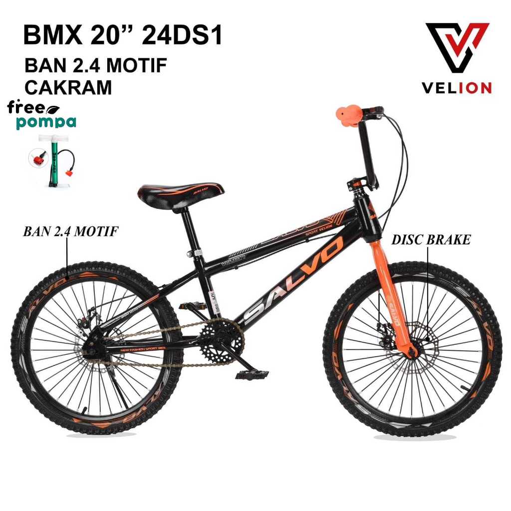 (FREE POMPA) Sepeda BMX Velion Salvo 24DS1 Rem Cakram Ban Warna 20x2.4