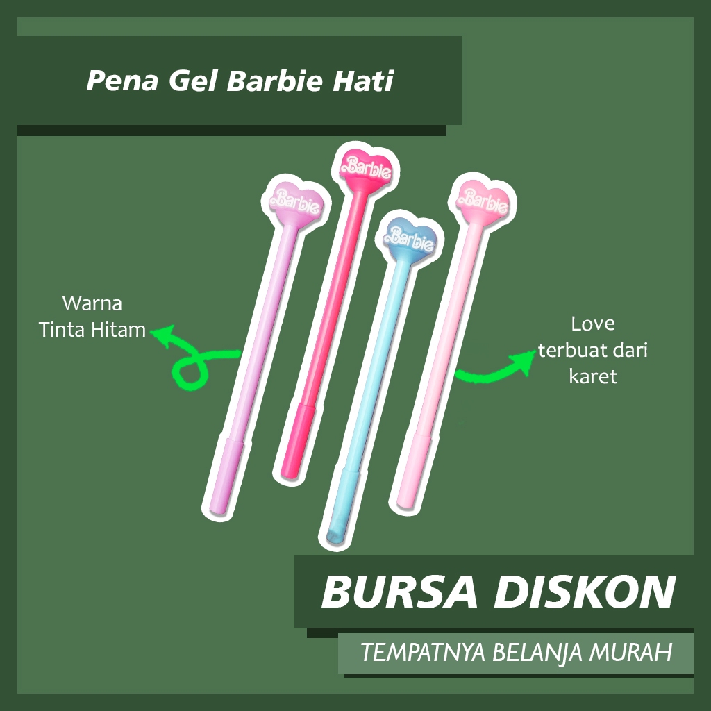 

Pena Gel Barbie Hati Pen Bolpen Pulpen Bolpoin Karakter Berbi Love Heart Pena Lucu Barbie Pena Tinta Hitam Love Heart