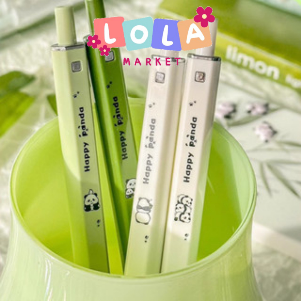

Pena persegi desain panda lucu pena gel hitam tekan 0,5MM
