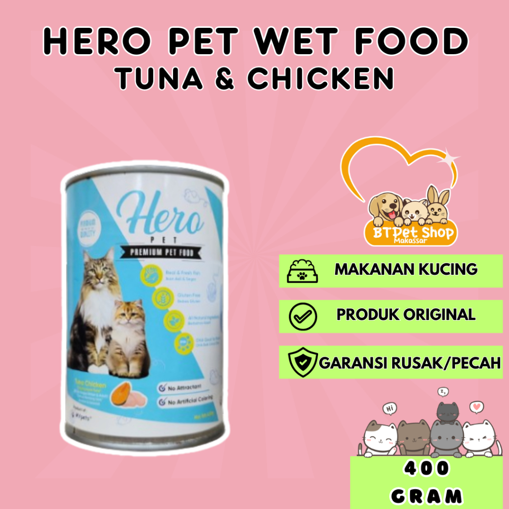 Makanan Basah Kucing Kaleng Hero Pet Tuna Chicken 400gr Cat Wet Food
